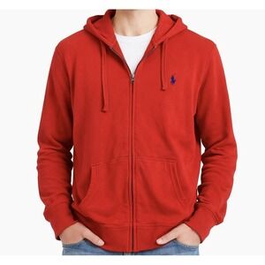 Polo Ralph Lauren Hoodie Men L Red Full Zip Hooded Cotton Knit Casual Preppy
